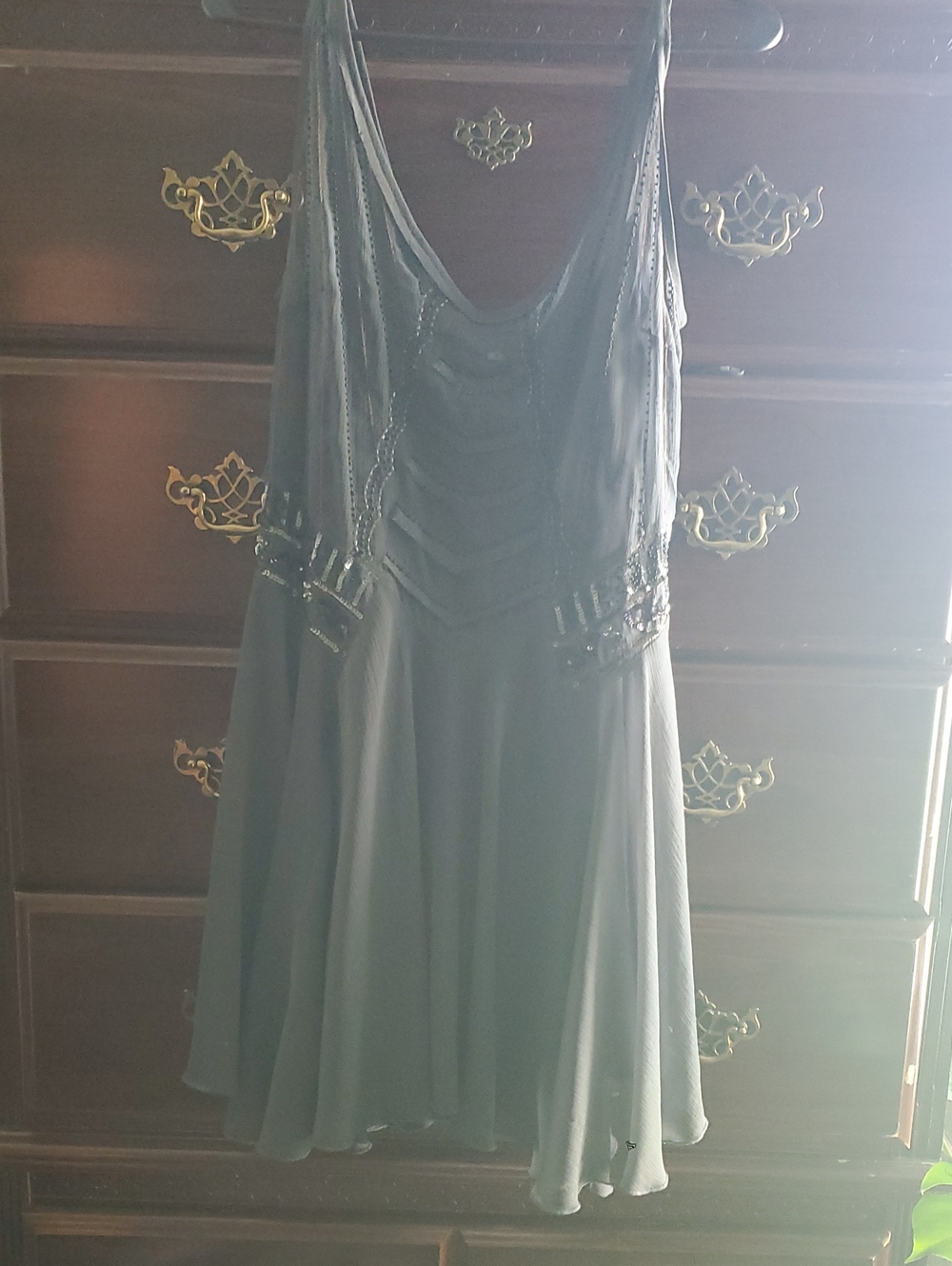 Free People Black Beaded Draped Mini with Flared Skirt